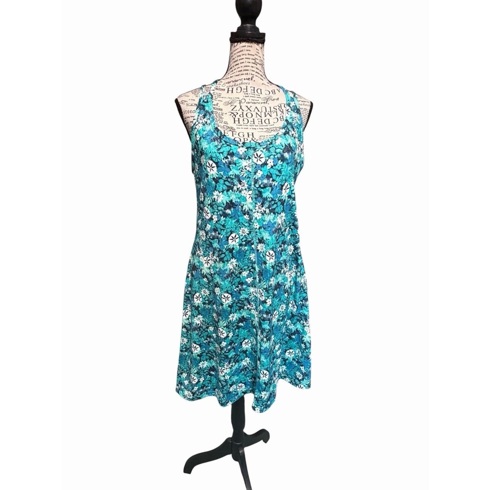 Patagonia Turquoise Floral Knee Length Knit Activewear Dress Size Medium